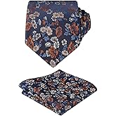 Alizeal Mens 3.15inches Flower Patterned Tie with Floral Printed Pocket Square
