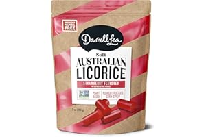 Darrell Lea Soft Australian Licorice, Strawberry Flavor, 7 Ounce Bag (1-Pack) | Non-GMO, No Palm Oil, Plant Based, No High Fructose Corn Syrup | Christmas Candy, Holiday Licorice Soft & Chewy Licorice Candy, Made in Australia