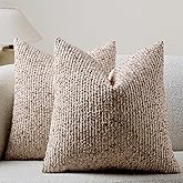 DEZENE Striped Throw Pillow Covers 18x18 Set of 2 Beige Textured Boucle Chic Morden Boho Accent Farmhouse Square Decorative Couch Pillow Covers for Home Decor Bed Sofa Living Room