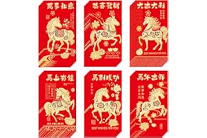 KODERVO 36Pcs Chinese New Year Red Envelopes 2026, Lunar New Year of Horse Lucky Money Envelopes, Red Envelope Packets Hong Bao with 6 Different Gold Embossed Patterns, Large (3.5 x 6.5 In/9 x 16.5 cm)