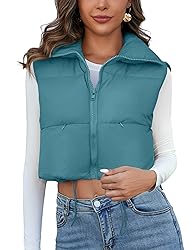 Kissonic Women's Crop Puffer Vest Lightweight Stand