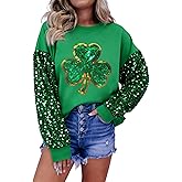 DUTUT St. Patrick's Day Sweatshirt Women Shamrock Shirt Lucky Clover Graphic Shirts Irish Casual Long Sleeve Tops