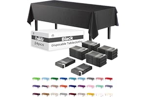 24-Pack Black Plastic Table Cloth - 54In. x 108In. Disposable Tablecloth for Parties - Rectangle Tablecloth - Disposable Tabl