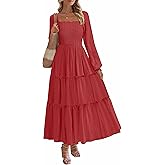 PRETTYGARDEN Spring Dresses for Women 2026 Casual Long Sleeve Smocked Ruffle Flowy Elegant Wedding Guest Maxi Dress Pockets