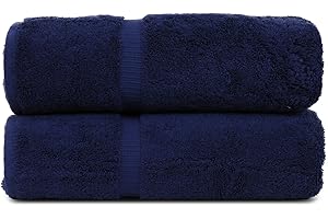 BC BARE COTTON Luxury Hotel & Spa Quality, Quick Dry 100% Turkish Cotton 700 GSM, Eco Friendly Towel, for Bathroom Dobby Border Soft Bath Towel Set 27 X 54 (Navy Blue, Bath Towels - Set of 2)