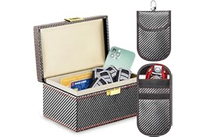 GICENT CAR Anti Theft Faraday Box with 2 Pouches for Car Key Fob, RFID Blocker Box Fits For 7-10 Key Fobs,RFID Signal Blocking Storage Box For Cell Phones, Keyless Entry Car Key Safe Protector Cover