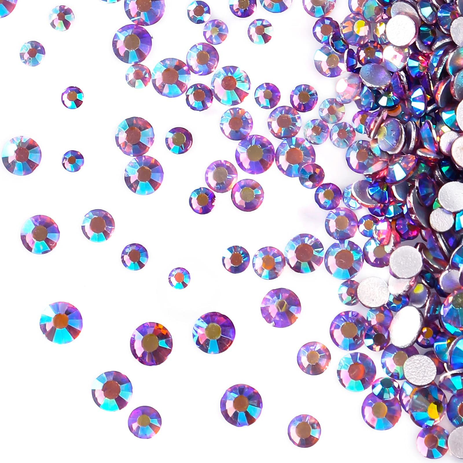Photo 1 of Jollin 3456pcs Flatback Rhinestones Glass Charms Diamantes Gems Stones for Nail Art 6 Size ss4~ss12 Light Purple AB