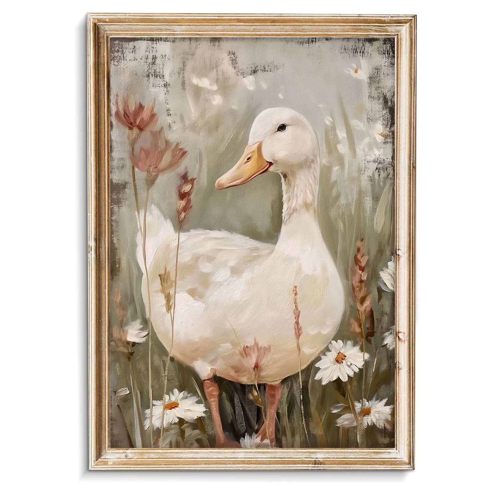 Photo 1 of Vintage Goose Painting Farmhouse Duck Pictures Rustic Animal Canvas Wall Art Cute Goose Poster Vintage Nursery Artwork Flower Animal Wall Art Retro Duck Painting Cute Farmhouse Print 16x24in No Frame