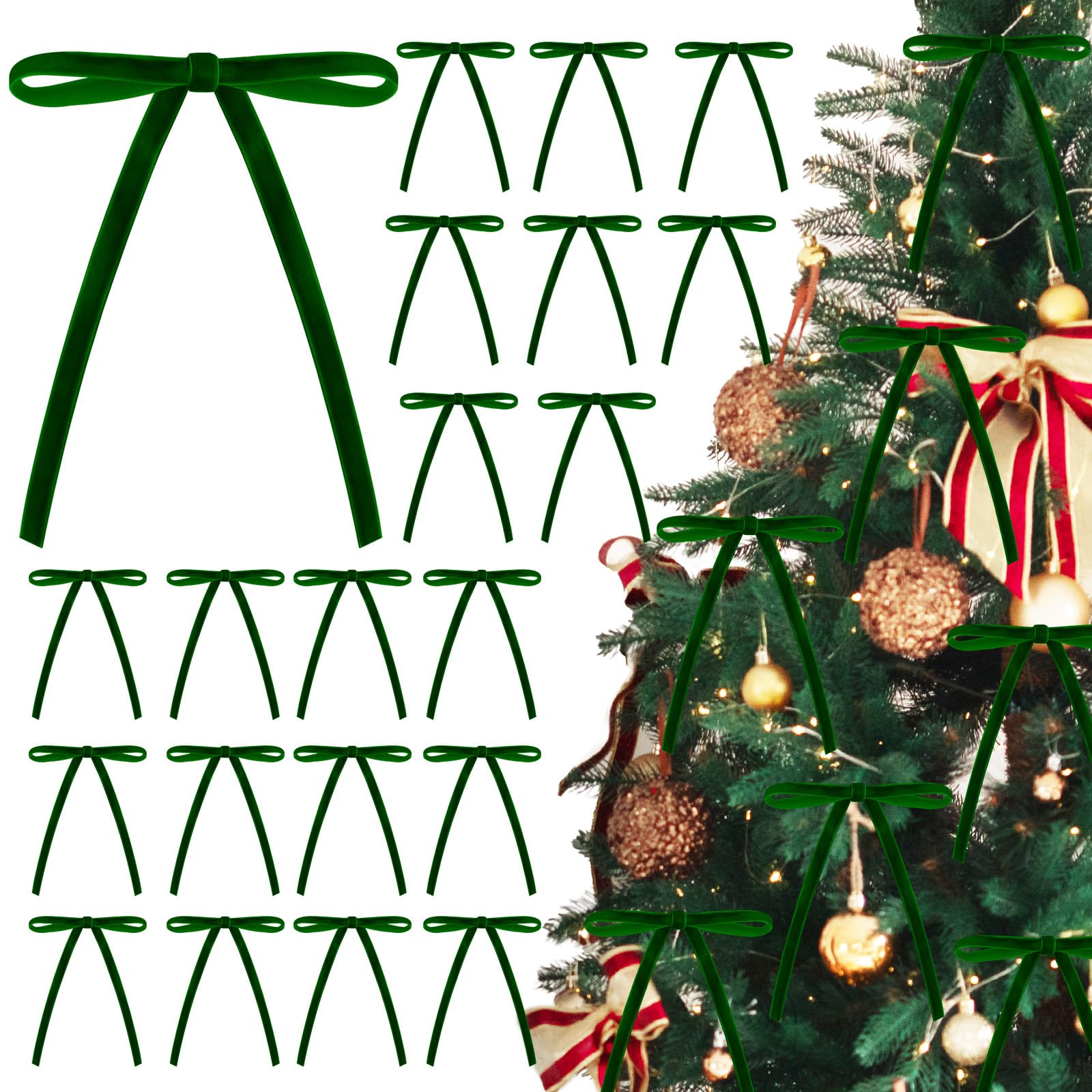 sesameless Christmas Decorations,12 Pcs Christmas Tree Bows,Velvet Bows for Christmas Tree,Crafts Bows for Gift Wrapping,Christmas Tree Decorations,Xmas Velvet Ornaments Home Party Decor (Green)