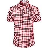 Manwan walk Mens Short Sleeve Plaid Casual Button Down Shirts Gingham Regular Fit Dress Shirts