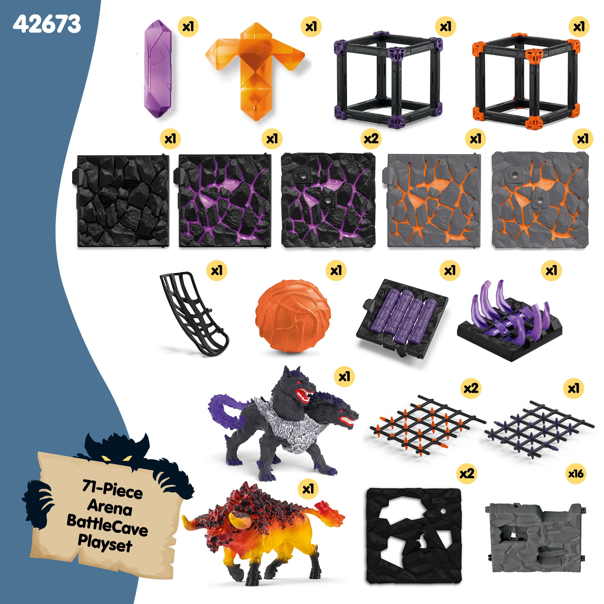 Schleich Eldrador Creatures - 71 PC BattleCave Arena Lava Vs. Shadow Playset - Interactive Lava Bull and Shadow Hound Set - Animal Monster Figurines for Boys and Girls - Toys for Kids Ages 7+ | 42673