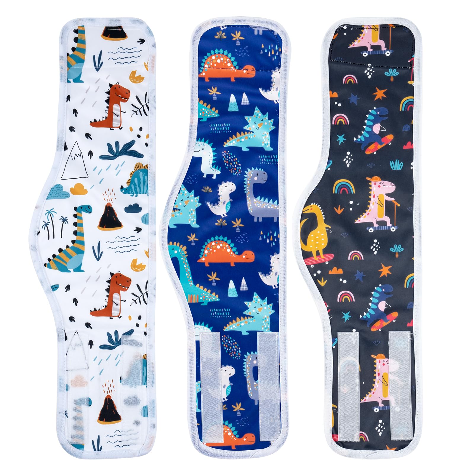 MICOOYO Reusable Dog Nappies Male, Lightweight 3 Pack Washable Belly Bands for Dogs, Male Dog Wraps Diapers for Puppy Pets(Dinosaur,S)