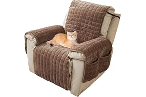 LOVEHAVREN Plush Recliner Slipcover 30 Inches Washable Chair Covers Artificial Wool Lazy Boy Cover Quilted Cover for Recliner Chairs and Furniture,Large Taupe Chair Protector with Side Pocket for Kids/Pets