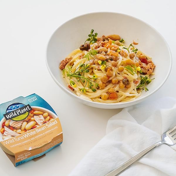 WILD PLANET READY-TO-EAT WILD TUNA WHITE BEAN SALAD WITH ORGANIC CHICKPEAS, CARROTS, RED PEPPERS & GREEN OLIVES 5.6OZ, PACK OF 4