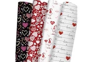 GIOLNIAY GIOLAINY Valentine's Day Wrapping Paper for Men Women - Red Heart, Gnome, "Love" Letters Design - 8 Sheets, 20×29 Inches Each, Easy Storage