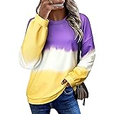 Dresswel Women's Oversized Crew Neck Tie Dye Sweatshirts with No Hood Plus Size Casual Color Block Long Sleeve Pullover Tops