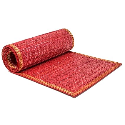 Shalinindia Handloom Woven Eco Friendly River Grass Table Runner With Zari 12 Inch X 72 Inch For Kitchen Dining Home Decor-With A Cotton Bag (Red)