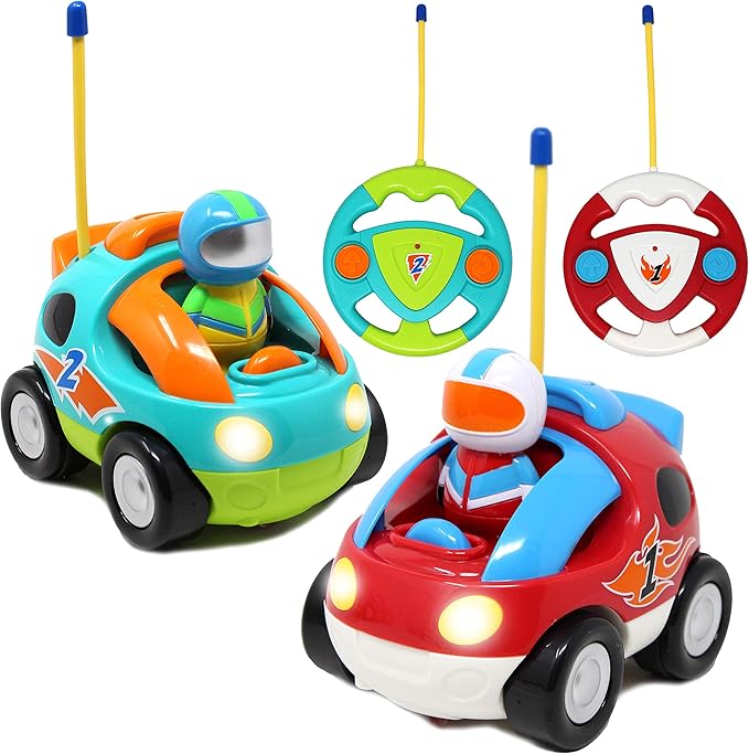 JOYIN 2 Pack Cartoon Rc Race Car Radio Remote Control With Music