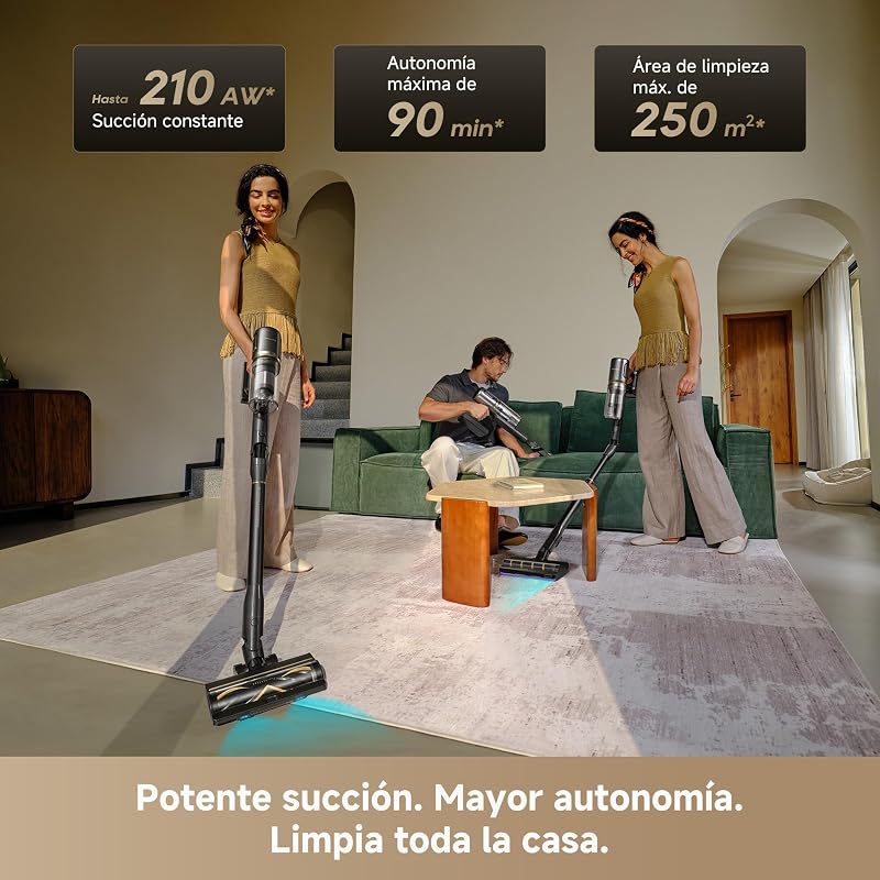 Aspirador sem fios V20 Pro-A, Limpeza de Bordas a 0 mm, Sem Emaranhados, Limpeza de Pavimentos Duros e Carpetes, Sucção 24000 PA/210 AW, Autonomia Máxima de 90 min, Limpeza de Pelos de Animais