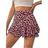 Floerns Women's Floral High Waist Mini Skorts Vacation Ruffle Hem Layered Skirt Shorts