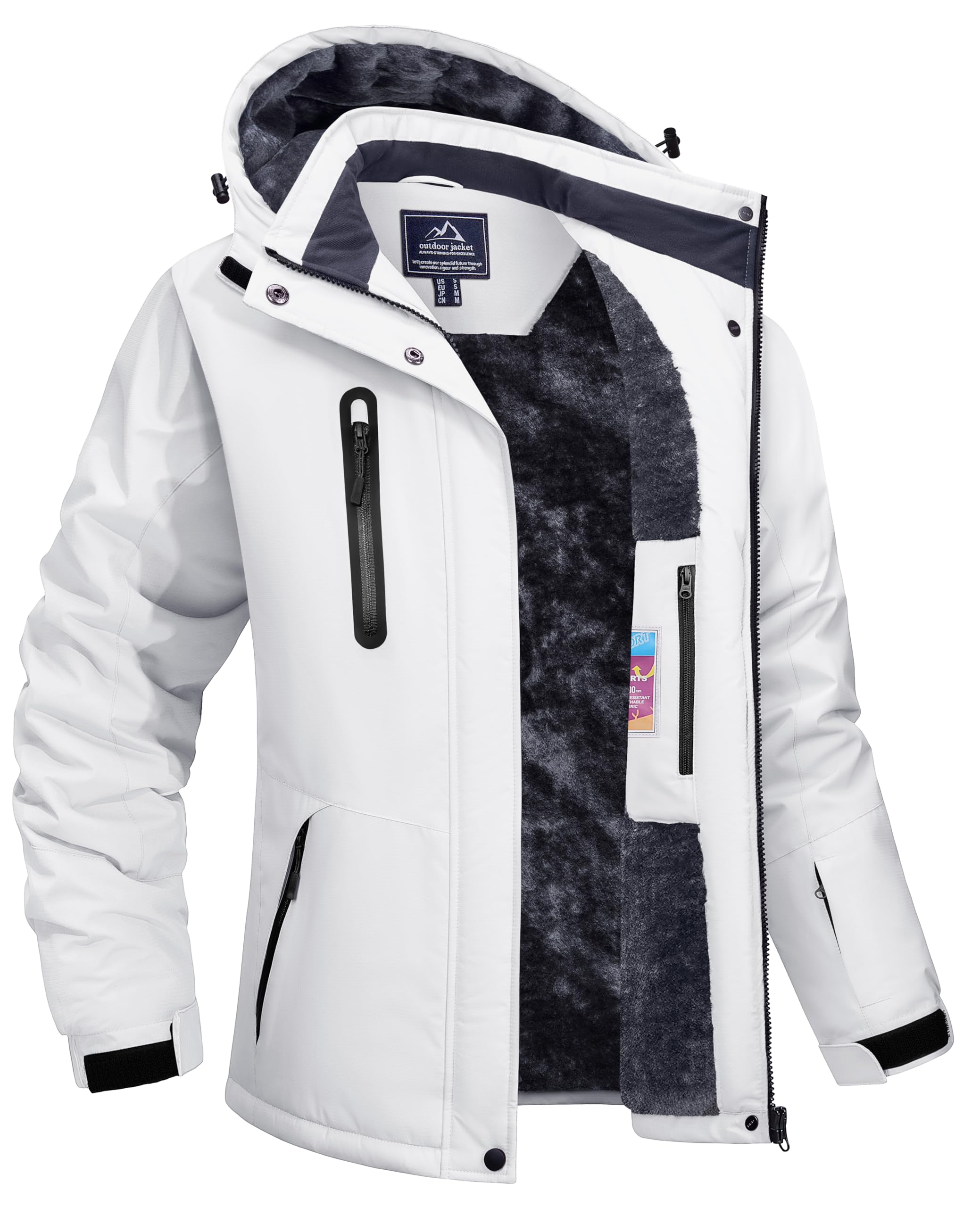 Photo 1 of TACVASEN Women's Ski Jacket Waterproof Hooded Insulated Winter Coat Windproof Mountain Outdoor Rain Jacket White S