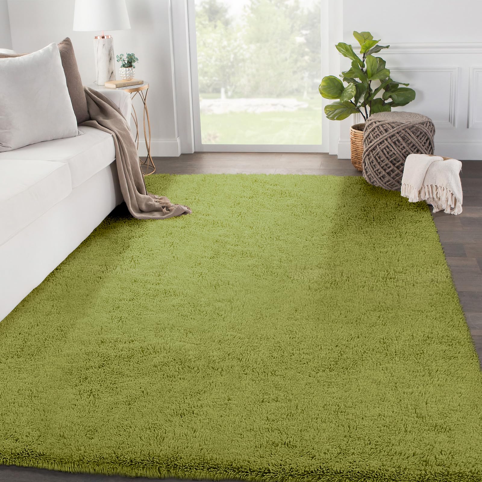 SOANNY Living Room Area Rug, Grass Green Large Luxury Soft Fluffy Shaggy Carpet for Bedroom Dorm Bedside Lounge Office, Non-Slip, Washable Throw Rug for Home Decor, 160x230cm