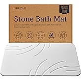 GRUZAM Stone Bath Mat Diatomaceous Earth Shower Mat Non-Slip Super Absorbent Diatomite Stone Bath Mats for Bathroom Floor Quick Drying Natural Easy to Clean(Dark Gray, 23.6''×15.4") (Feather-White)