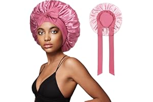 vidsel Bonnet with Tie Band, Hair Care Satin Silk Bonnet for Sleeping Women, Silky Sleep Bonnets for Women, Reversible Double Layer Sleep Cap for Curly Hair Braids