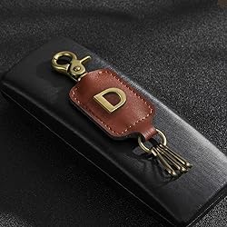 XGALBLA Initial Letter Keychain Brown Leather