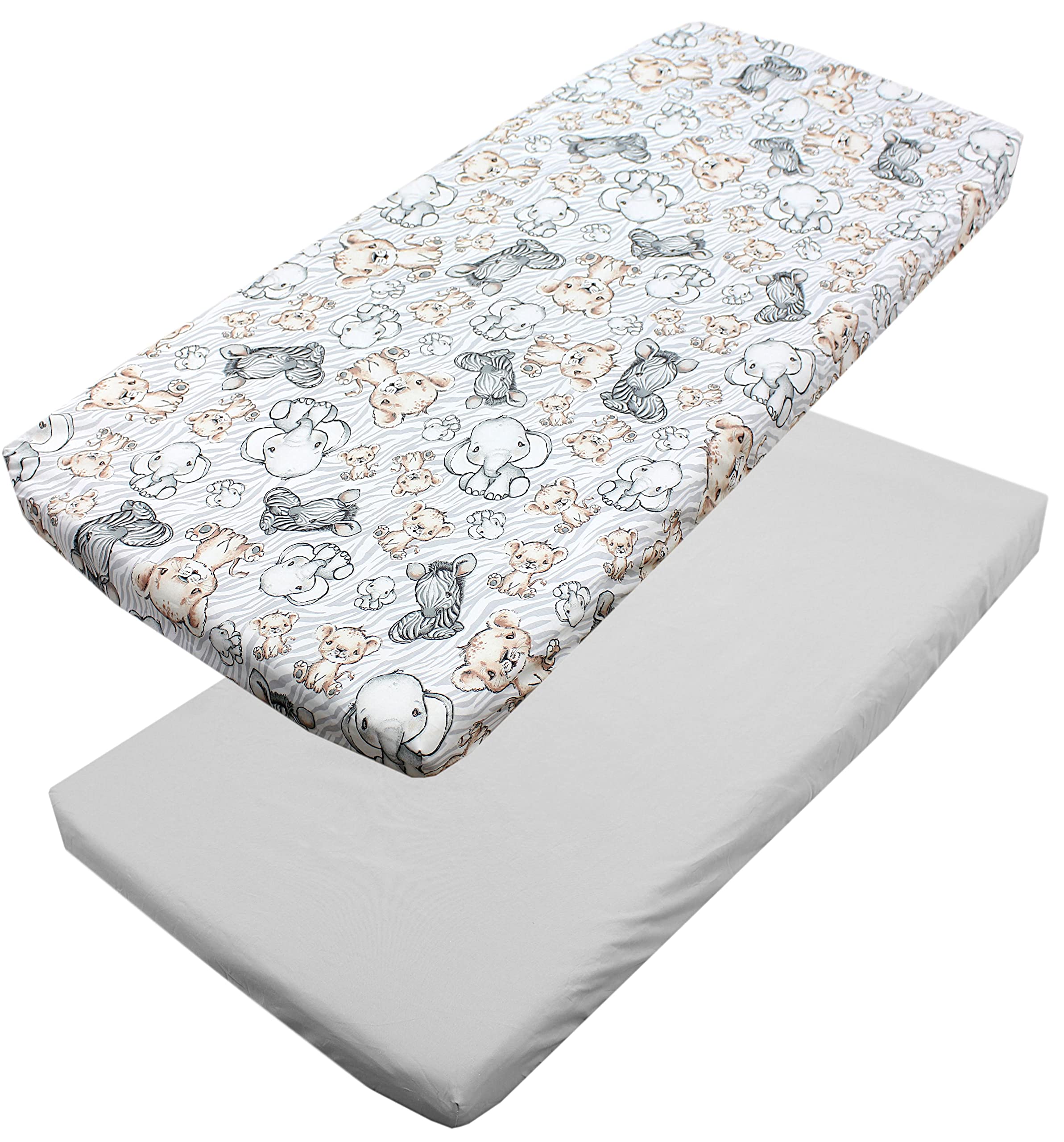 TupTam baby fitted sheet children fitted sheet for baby bed cot pack of 2, Safari/Gray, 60 x 120 cm