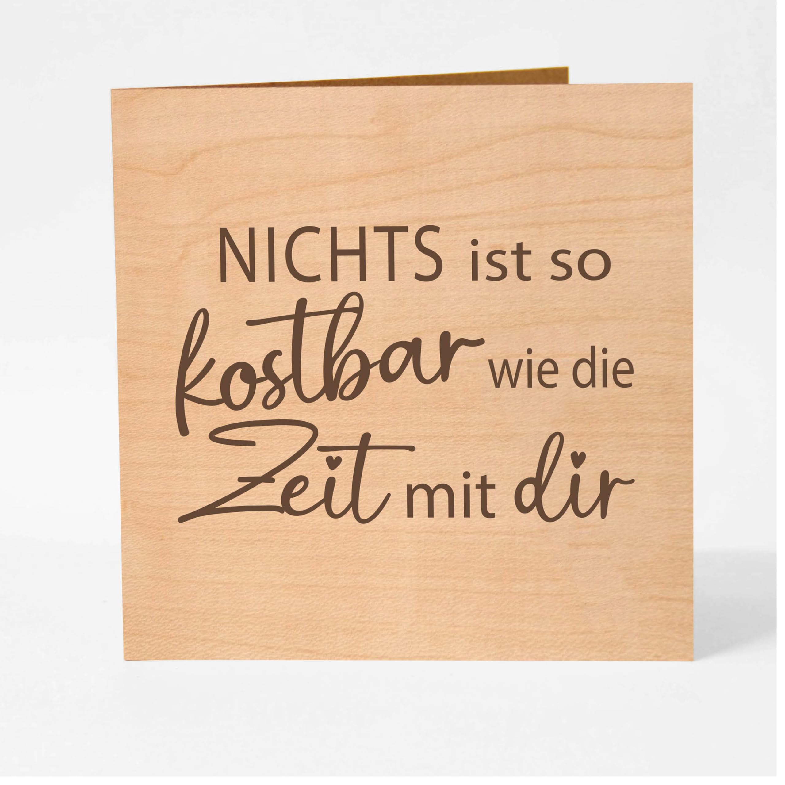 Original Wooden Greeting Card with German Text "Nichts ist so kostbar wie die Zeit mit dir" - Wedding Anniversary, Valentine's Day, Gifts for Women and Much More