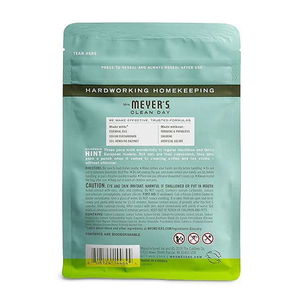 MRS. MEYER’S CLEAN DAY AUTOMATIC DISH PILLOW BASIL DETERGENT PODS, 12.7 OZ. 20 COUNT