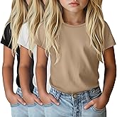 LessonZoo 3 Pack Girls' Short Sleeve Shirts Kids Crew Neck Summer Tees Solid Casual Basic Teen Tops 5-14 Years