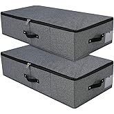 Omygarden 2PCS Foldable Under Bed Storage Box with Plastic Support Liner, Handles, Zipper lid, Blankets Clothes Comforters Storage Bin Organizer for Bedroom and Closet, 29×15×7inch, Black Grey