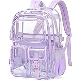 QIXIHU Clear Backpack for School, Heavy Duty Transparent Bookbag, See Through Backpacks for Stadium Events, Backpack for Girls, Kids Clear Bag for School College Work Travel Sport Concert Outdoor