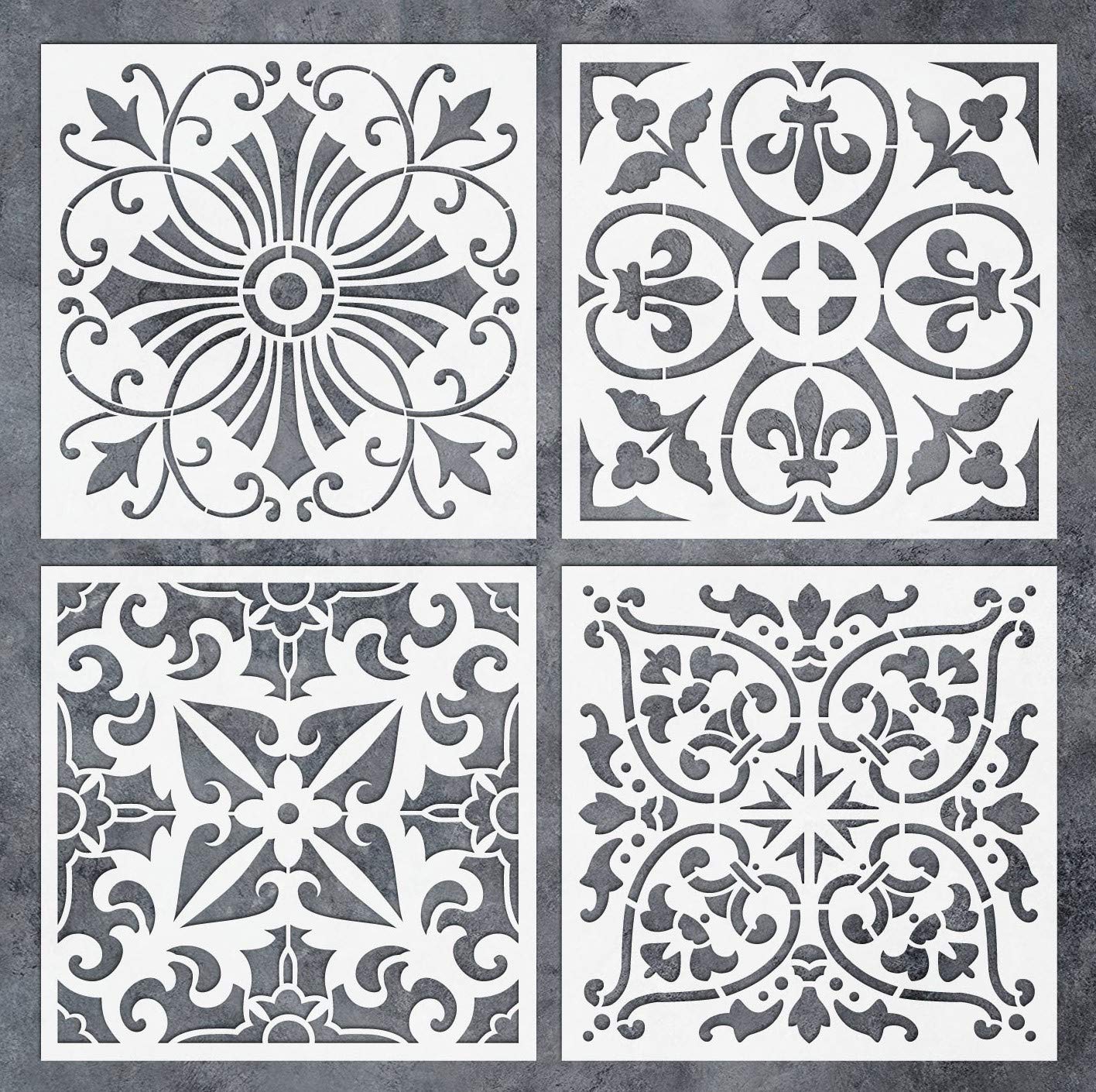 4PC Tile Stencil 8x8 Painting On Floor Tiles Wall Fabric Wood,Laser Cut