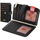 Badiya Credit Card Holder for Women, RFID Wallet Women, Slim Bifold Card Organizer with Multi-Card Case & Zipper Coin Pocket & 3 ID Windows, Travel Credit Card Holder with Metal Hinge