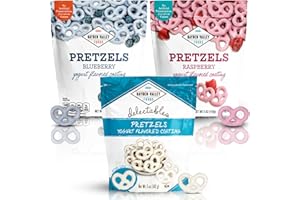 Hayden Valley Foods Yogurt Flavored Covered Pretzel Variety Pack | 5 oz Bags (Pack of 3) | Raspberry, Blueberry and Vanilla | Gourmet Naturally Flavored Pink, Blue and White Pretzels