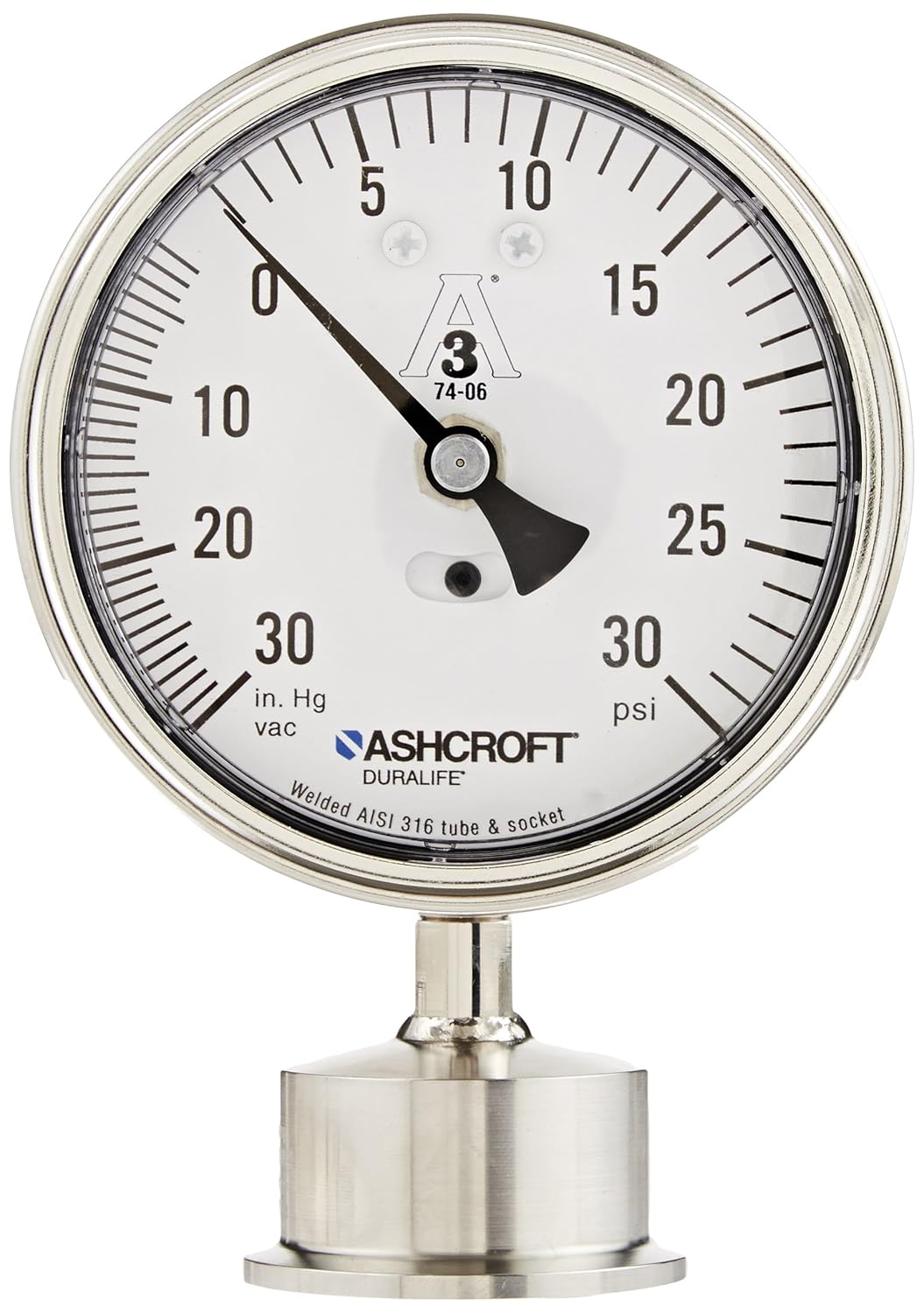 Ashcroft Type 1032 Stainless Steel Case Dry Filled Sanitary Pressure