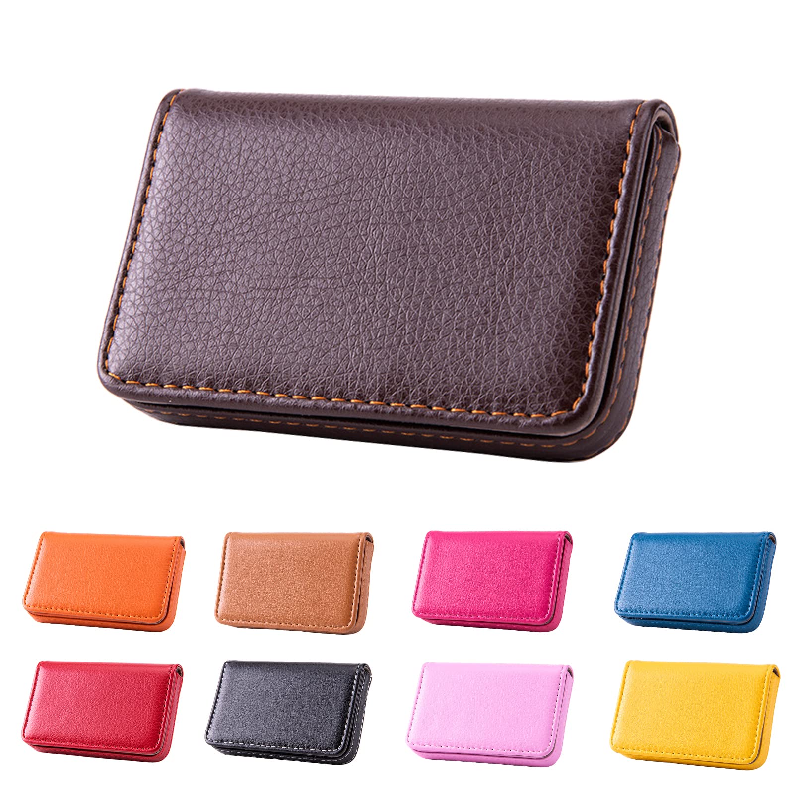 Waylipun Business Card Holder, PU Leather Business Card Case, Business Card Holder for Purse, Business Name Card Case for Men & Women, Magnetic Shut (Coffee)