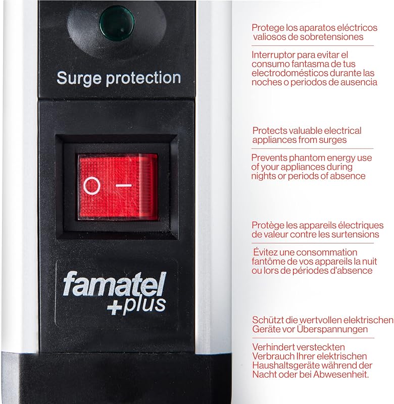 – Régua de alimentação em alumínio, 4 tomadas e 2 USB | Fichas com Interruptor Luminoso | 1,5 metros | Até 3680W | Proteção de Menores | Planos de orientação a 45º | Evitar o consumo fantasma | Preto