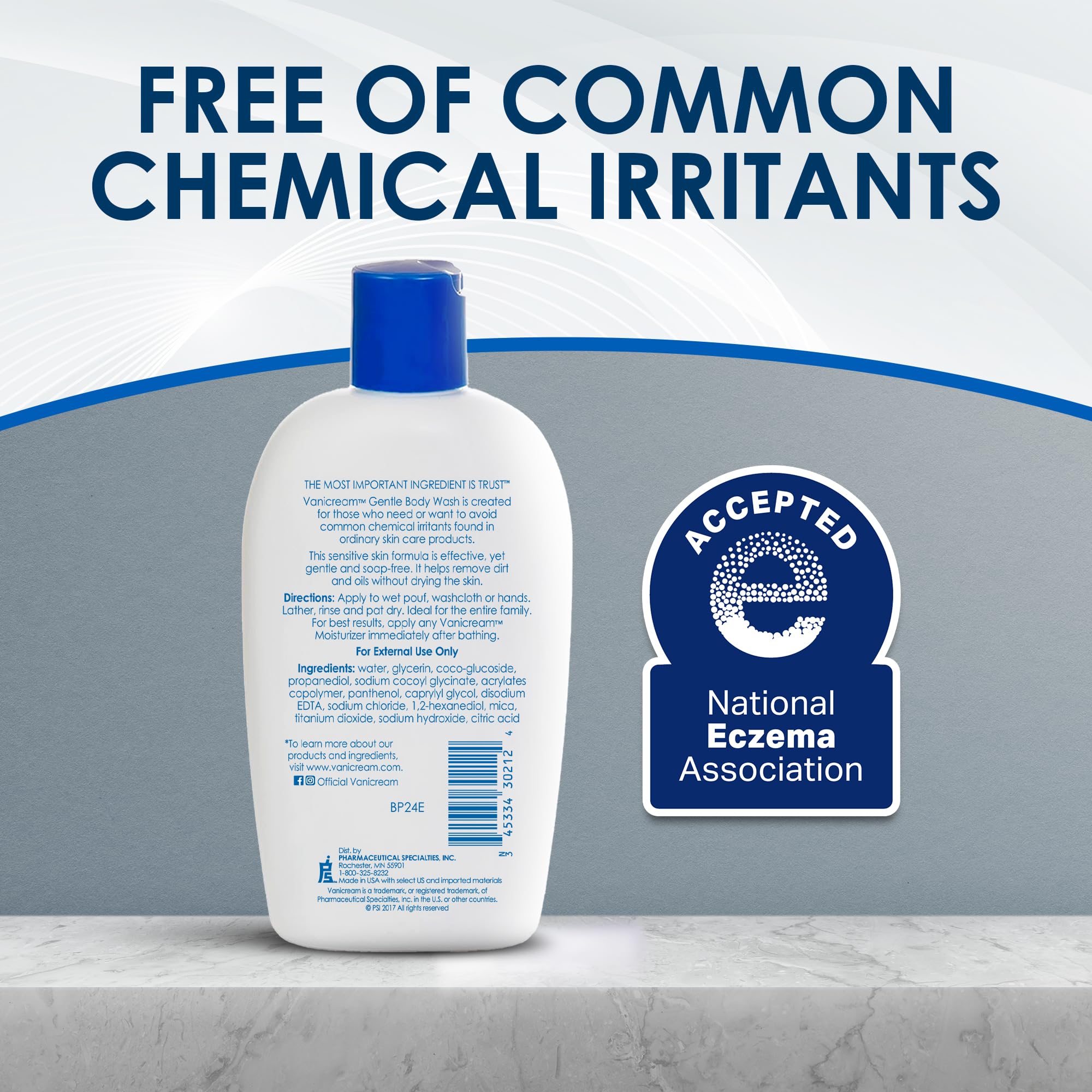 Vanicream Gentle Body Wash, 12 Fl Oz, Formulated without Common Irritants for Sensitive Skin, Gentle Cleanse and Moisture, Removes Dirt & Oils, Non-Drying, pH-Balanced Shower Gel