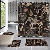 AMBZEK Western Skull Cow 4Pcs Shower Curtain Sets 72Wx72L Inch Vintage Rustic Retro Tribal Colorful Flower CactusArtwork Cloth Fabric Waterproof Polyester Bathroom Decor Set with 12 Pack Hooks