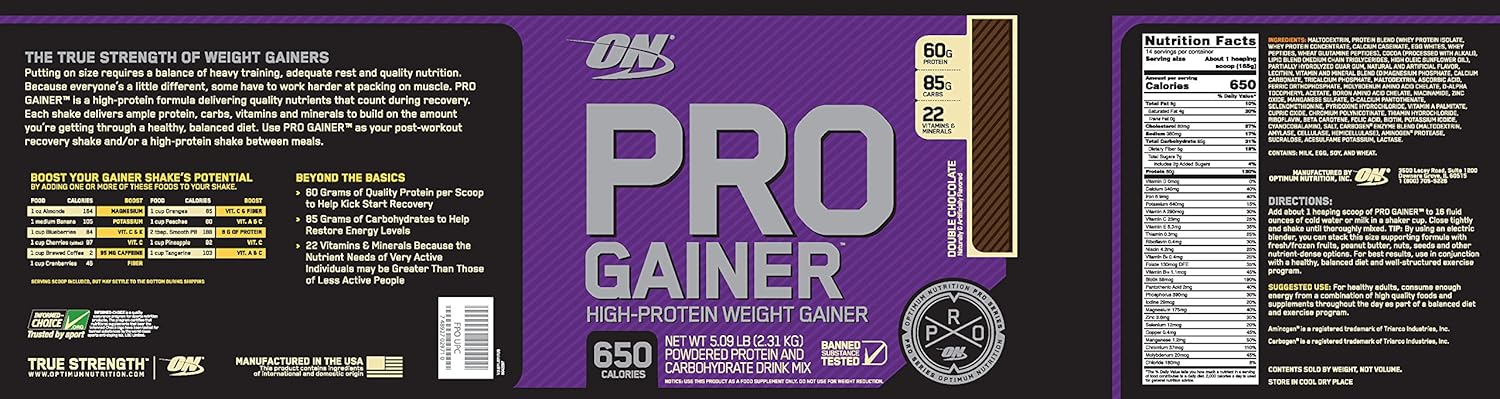 Optimum Nutrition Pro Gainer Weight Gainer Protein Powder,Double Rich Chocolate, 5.09 Pounds (Packaging May Vary): Health & Personal Care