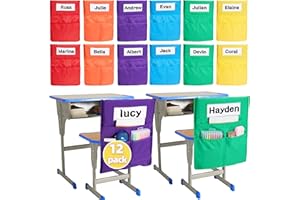 moopok 12 pack Chairback Buddy Pocket Chart, Chairback Buddy Pocket Chair Pockets for Classroom with 3 Pockets and 1 Student Name Tag, Chair Pockets Organizer
