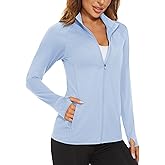 MAGCOMSEN Women's UPF 50+ Lightweight Athletic Jacket Sun Protection Full Zip Long Sleeve Shirts Hiking Outdoor Pockets