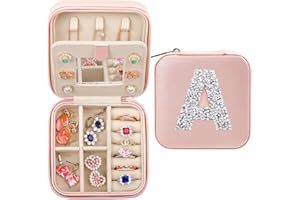 CHMI Small jewelry travel case,bridesmaids gifts,Travel Jewelry Box for Women Girls,Teen Girls,Travel Jewelry Organizer,Birthday Gifts for Women, Mini Travel Jewelry Box-Initial pink A
