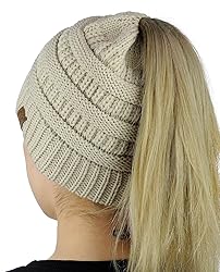 C.C BeanieTail Soft Stretch Cable Knit Messy High