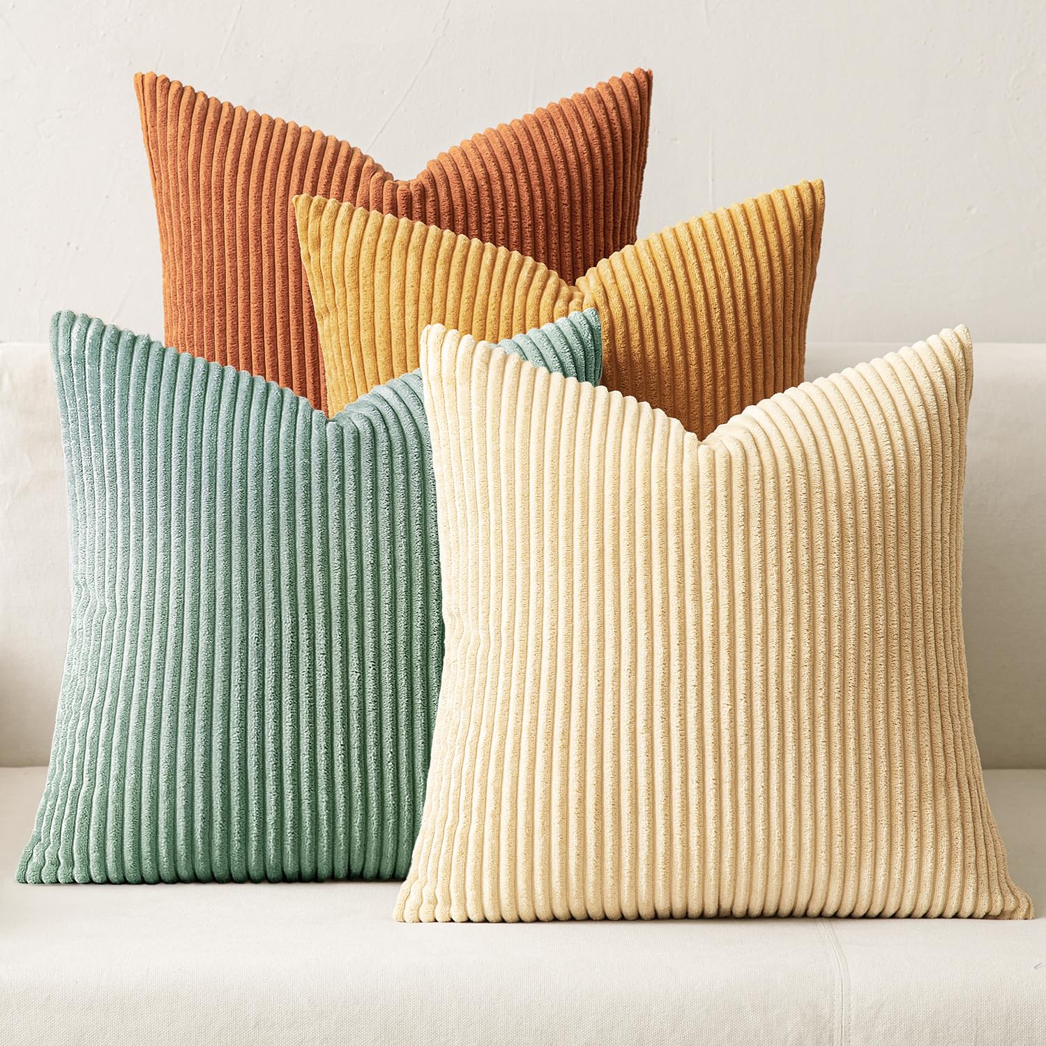 Photo 1 of *COVERS ONLY* MIULEE Boho Farmhouse Throw Pillow Covers 20x20 Inch Set of 4 Summer Modern Natural Decorative Cushion Covers Soft Corduroy Home Decor for Couch Bed Sofa Living Room Orange Teal Gradient Series