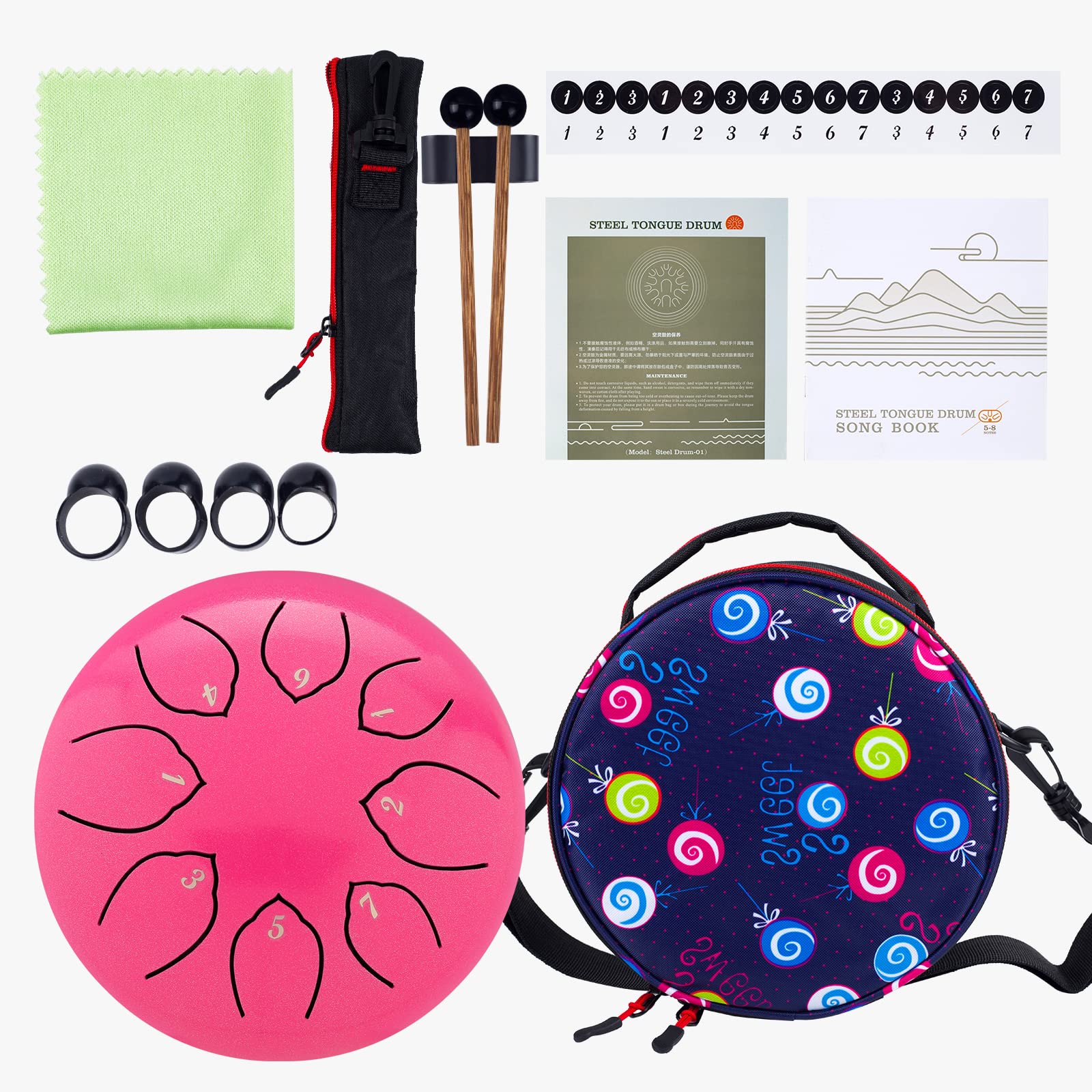 Musfunny Steel Tongue Drum for Kids: 6 Inch 8 Notes Steel Drums C Major with Drumsticks Bag Finger Cover - Handpan for Musical Education Meditation Percussion Musical Instruments